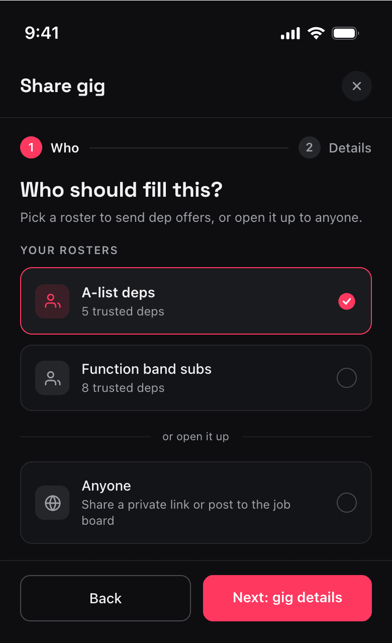 Variant C: step one of a two-step wizard asking only 'who should fill this?'